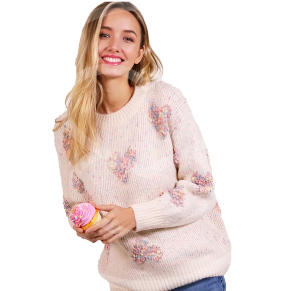 Cozy Textured heart Print Knot Sweater Top - Picture 4 of 4